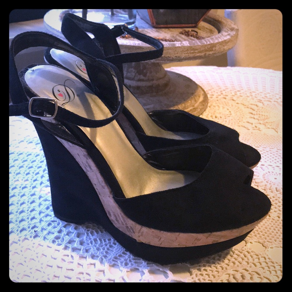 Black suede wedges